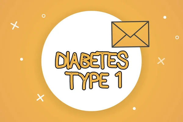 手写文本糖尿病类型1。胰腺产生很少或没有胰岛素的概念意义条件 — 图库照片