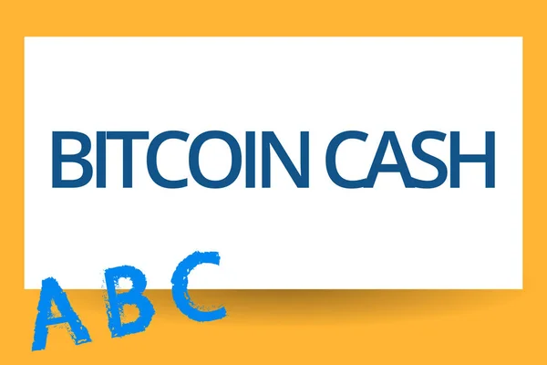 Sinal de texto mostrando Bitcoin Cash. Foto conceitual Tipo de criptomoeda Blockchain Negócio de dinheiro digital — Fotografia de Stock