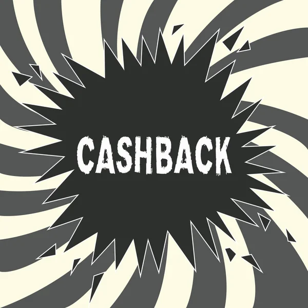 Escritura manual conceptual que muestra Cashback. Foto de negocios mostrando incentivo ofrecido a los compradores ciertos productos por los que reciben dinero en efectivo — Foto de Stock