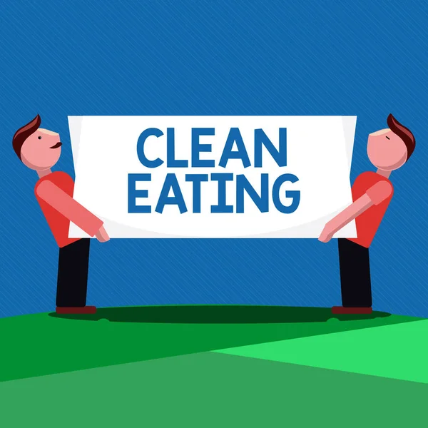Handgeschreven tekst Clean eten. Begrip betekenis van de praktijk van het eten alleen voedsel dat geheel en niet verwerkte — Stockfoto