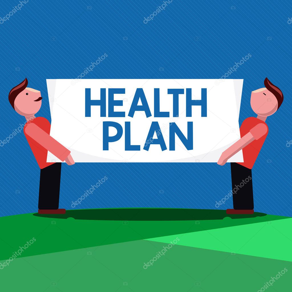 Handwriting text Health Plan. Concept meaning Any strategy that offers medical services to its members