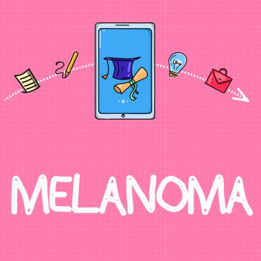 Kavramsal El melanom gösterilen yazma. İş fotoğraf metin A kötü huylu tümör iyi huylu benler cilt kanseri ile ilişkili