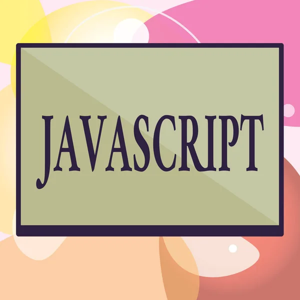 概念手写显示 Javascript。用于创建交互式效果的商务照片文本计算机编程语言 — 图库照片