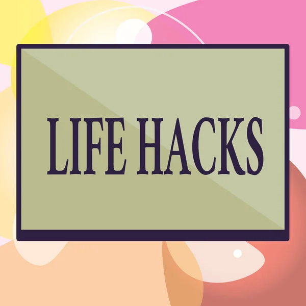 Escritura manual conceptual que muestra Life Hacks. Texto de la foto del negocio Técnica de estrategia para analizar las actividades diarias de manera más eficiente —  Fotos de Stock