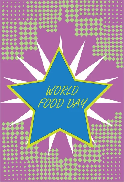 写笔记显示世界粮食日。商业照片展示致力于应对全球饥饿的世界行动日 — 图库照片