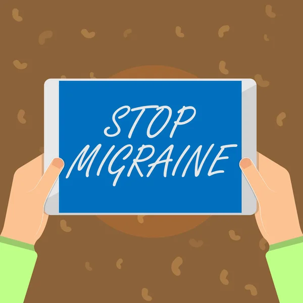 Escrita conceitual mostrando Stop Migraine. Texto da foto de negócios Prevenir o ataque completo de dor de cabeça Retirada de cafeína — Fotografia de Stock