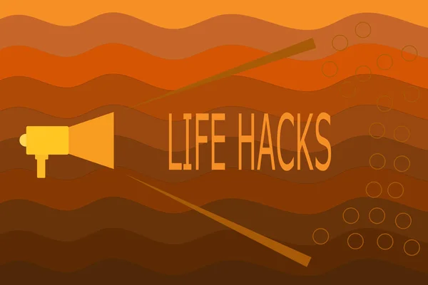 Signo de texto que muestra Life Hacks. Foto conceptual Técnica de estrategia para analizar las actividades diarias de manera más eficiente —  Fotos de Stock