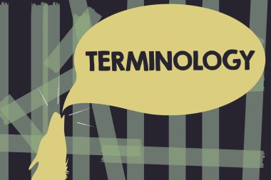 Terminoloji gösterilen Not yazma. Belirli teknik uygulama çalışmaları ile kullanılan terimler vitrine iş fotoğraf