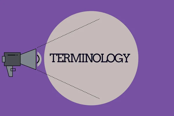 Signo de texto que muestra Terminología. Foto conceptual Términos utilizados con particular aplicación técnica en los estudios —  Fotos de Stock