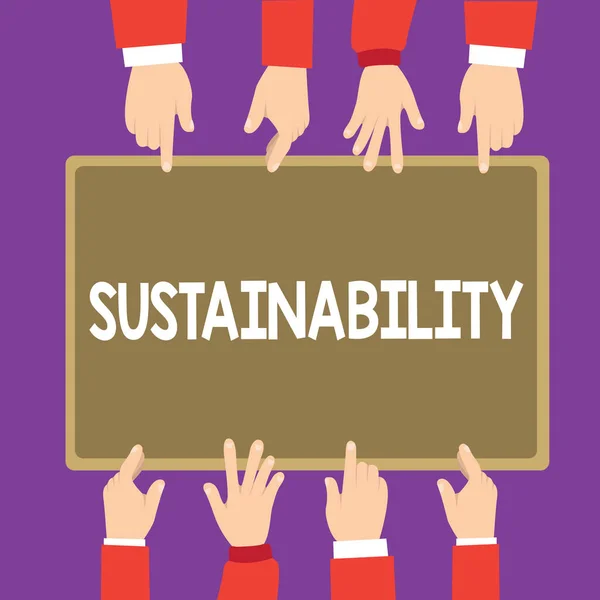 Conceptual hand writing showing Sustainability. Business photo text The ability to be maintained at a certain rate and level — Stock Photo, Image