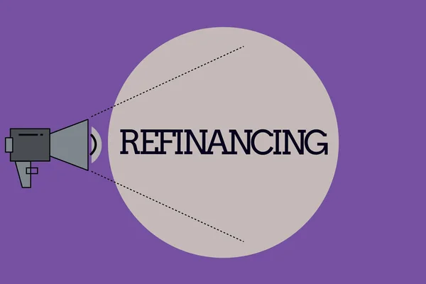 Textzeichen mit Refinanzierung. Konzeptfinanzierung wieder mit neuen Krediten zu niedrigeren Zinsen — Stockfoto