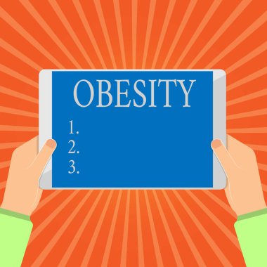 Kavramsal el obezite gösterilen yazma. Tıbbi durum vücut yağ fazlalığı vitrine iş fotoğraf sağlık sorunu birikmiş