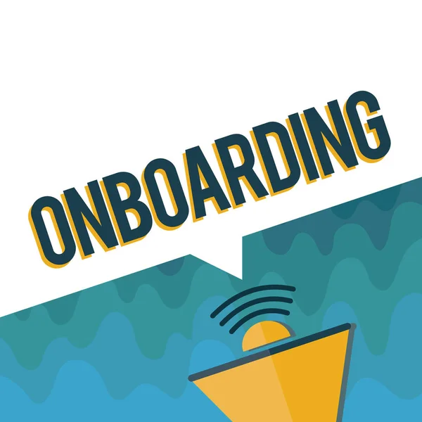 Handskrift text Onboarding. Begrepp som betyder åtgärd Process för att integrera en ny medarbetare i en organisation — Stockfoto