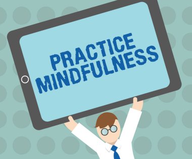 Pratik farkındalığı gösteren kavramsal el yazısı. İş fotoğrafı metni bir rahatlama durumuna ulaşır bir meditasyon biçimi