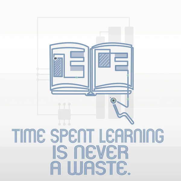 Handgeschreven tekst schrijven van de tijd bezig geweest met het leren Is nooit een afval... Concept, wat betekent dat onderwijs heeft geen einde houden de wijsheid — Stockfoto