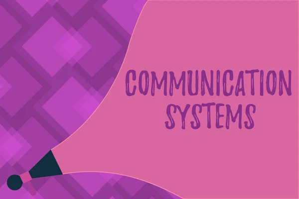 Writing note showing Communication Systems. Business photo showcasing Flow of Information use of Machine to transmit signals — Stock Photo, Image