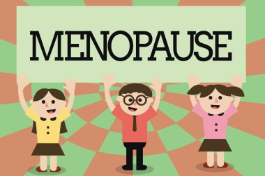 Menopoz gösterilen Not yazma. Adet büyük kadınların hormonal değişiklikler dönemi kesilmesi vitrine iş fotoğraf