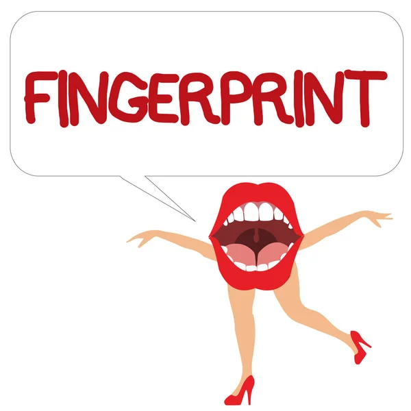 Ordet skriva text fingeravtryck. Affärsidé för intryck eller märke gjord på en yta av en demonstrerande fingertopp — Stockfoto