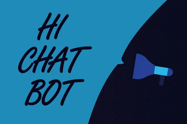 Texto de escritura de palabras Hi Chat Bot. Concepto de negocio para saludo a la máquina robot que responde a un mensaje enviado —  Fotos de Stock