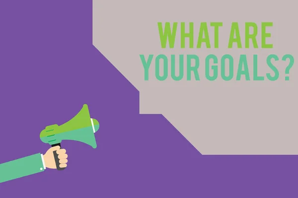 Text sign showing What Are Your Goals question. Conceptual photo ask the Desired End Results to know the plans — Stock Photo, Image