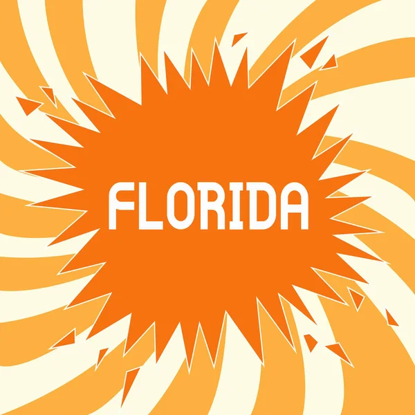 Segno di testo che mostra Florida. Foto concettuale Stato nella regione sud-orientale degli Stati Uniti Sunny place Spiagge — Foto Stock
