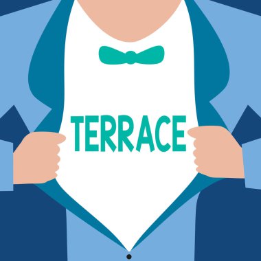 Word metin yazma Teras. İş kavramı düzeyi için veranda yer Tarım için kullanılan bina yanındaki alan döşeli