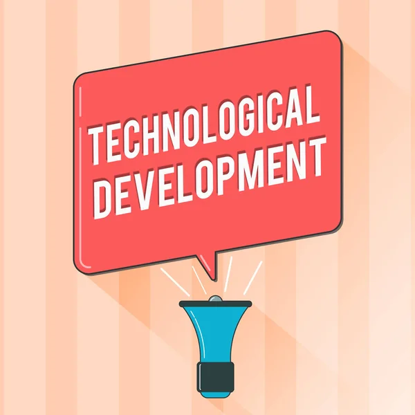 Text tecken visar teknikutveckling. Konceptuella foto uppfinning eller Innovation sätta i användbar produkt — Stockfoto