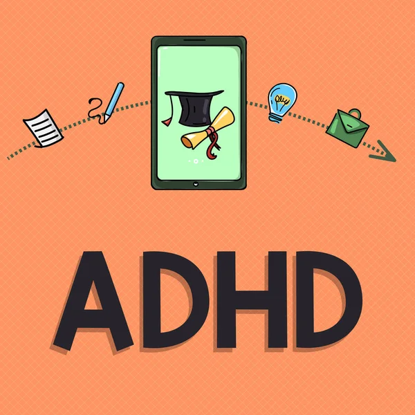 写笔记显示 Adhd。商业照片展示儿童心理健康障碍关注的问题 — 图库照片