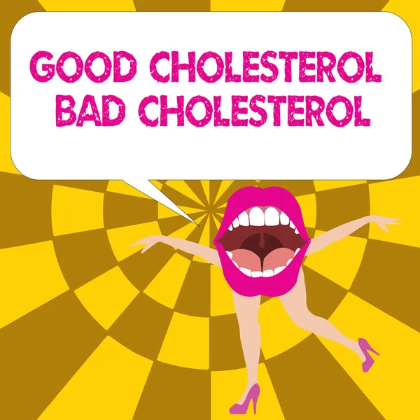 Konzeptionelle Handschrift, die gutes Cholesterin schlechtes Cholesterin zeigt. Fette im Blut stammen aus der Nahrung, die wir essen — Stockfoto