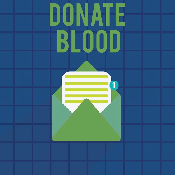 Sinal de texto mostrando Doar sangue. Foto conceitual Refere-se à coleta de sangue comumente de doadores — Fotografia de Stock
