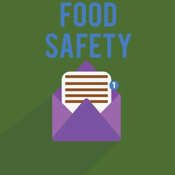 Conceptuele hand schrijven tonen van voedselveiligheid. Zakelijke foto tekst voorwaarden en praktijken die de kwaliteit van voedsel bewaren — Stockfoto