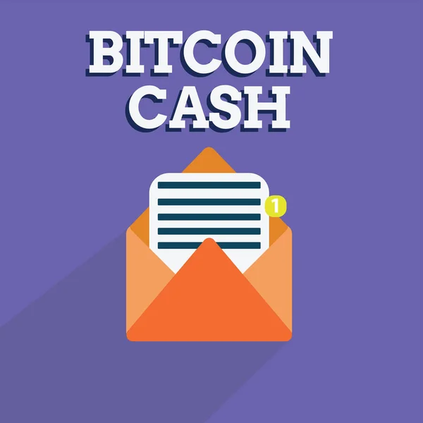 Writing note showing Bitcoin Cash. Business photo showcasing Type of cryptocurrency Blockchain Digital money business — Stock Photo, Image