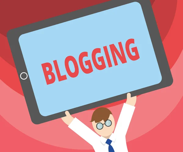 Teks tulisan tangan menulis Blogging. Konsep berarti Menulis materi untuk blog Komunikasi modern digital daring — Stok Foto
