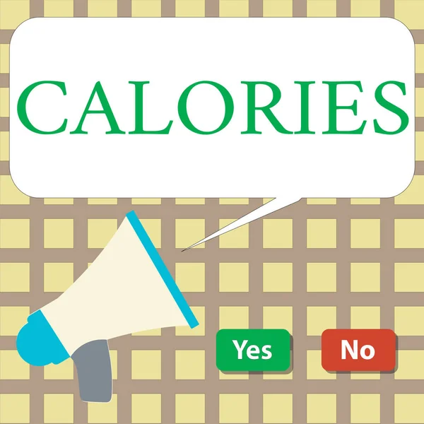 Writing note showing Calories. Business photo showcasing Energy released by food as it is digested by the huanalysis body — Stock Photo, Image