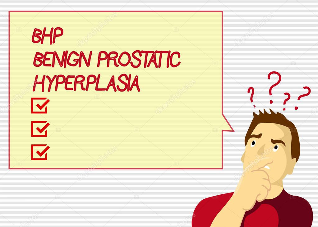 Handwriting text Bhp Benign Prostatic Hyperplasia. Concept meaning Noncancerous prostate gland enlargement