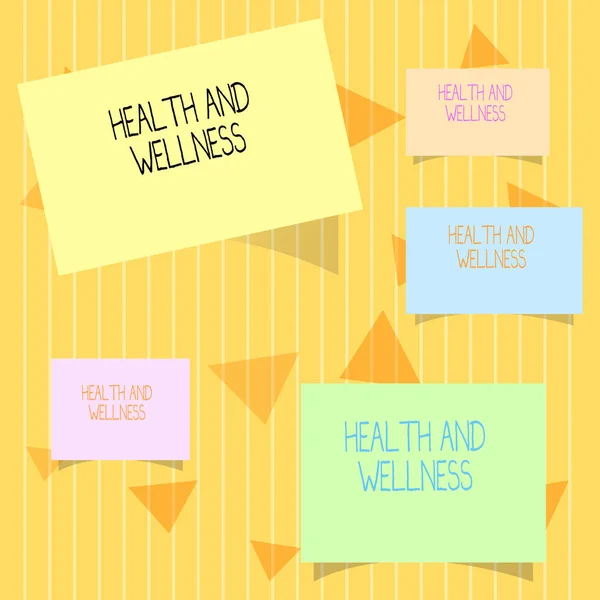 Writing note showing Health And Wellness. Business photo showcasing state of complete physical, mental and social wellbeing — Stock Photo, Image