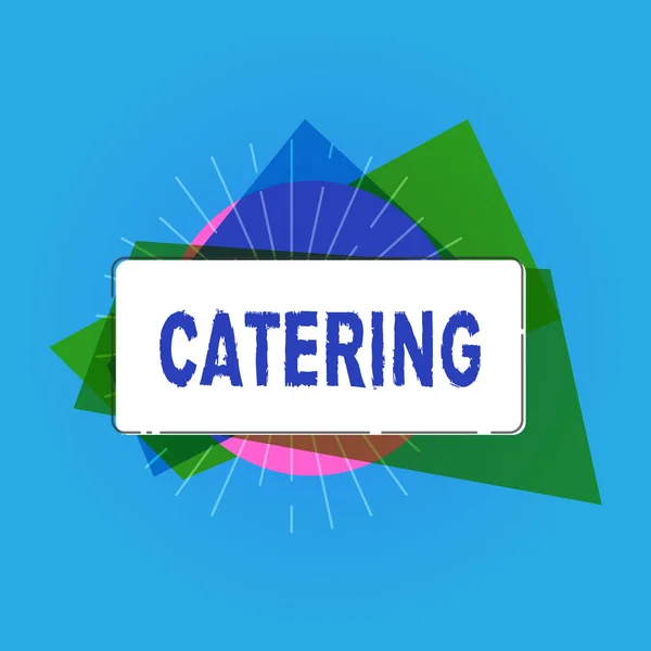 Writing Obs visar Catering. Företag foto skylta tillhandahålla visar med mat dryck vid sociala evenemang eller andra sammankomsten — Stockfoto