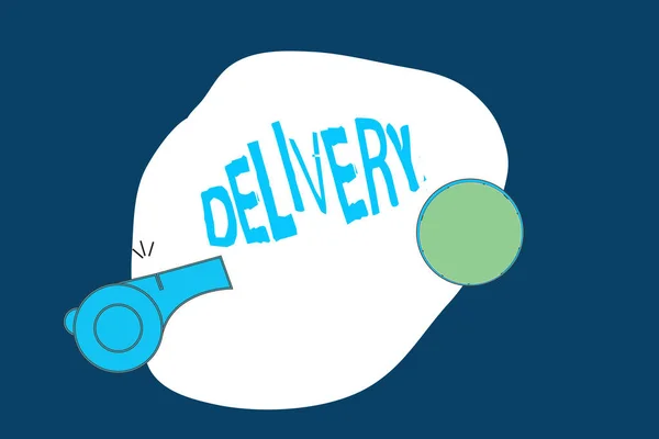 Conceptual hand writing showing Delivery. Business photo text action of delivering letters parcels or goods Giving birth — Stock Photo, Image