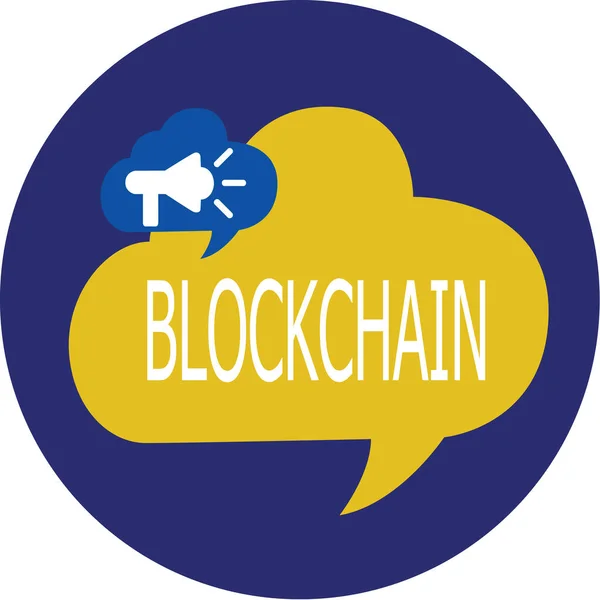 A escrever um bilhete a mostrar o Blockchain. Foto de negócios mostrando transações de livro digital são feitas em criptomoedas — Fotografia de Stock