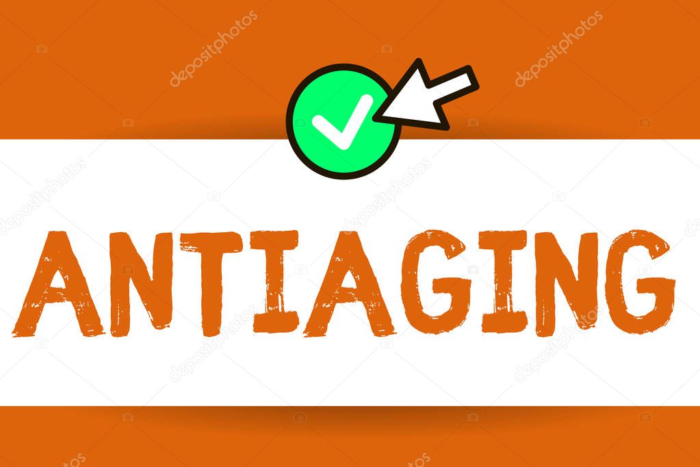 Conceptual hand writing showing Antiaging. Business photo text A product designed to prevent the appearance of getting older