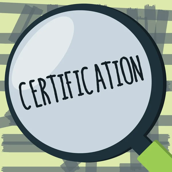 Writing Obs visar certifiering. Företag foto skylta ge någon officiella dokument som intygar att en status — Stockfoto