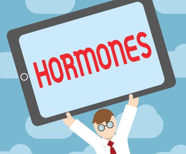 Hormonları gösteren mesaj işareti. Organizmada üretilen kavramsal fotoğraf düzenleyici madde nakledilen doku sıvılarında