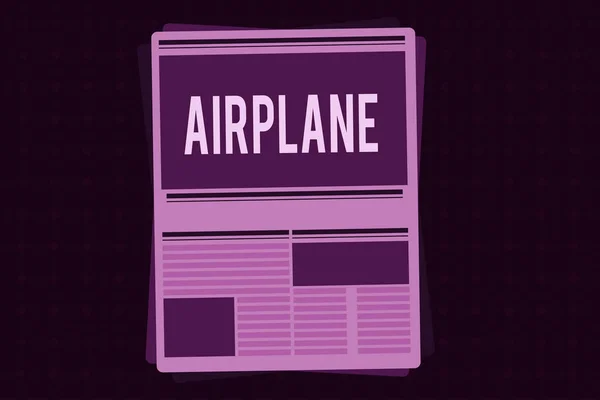Conceptuele hand schrijven tonen vliegtuig. Zakelijke foto presentatie van luchtvaartuigen voertuig ontworpen voor reizen aerial transport — Stockfoto