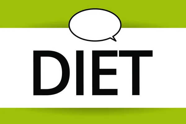 Szöveg írása diéta szó. Üzleti koncepció, az egészséges életmód csökkenti élelmiszer-bevitelt vegetáriánus nincs koleszterin — Stock Fotó