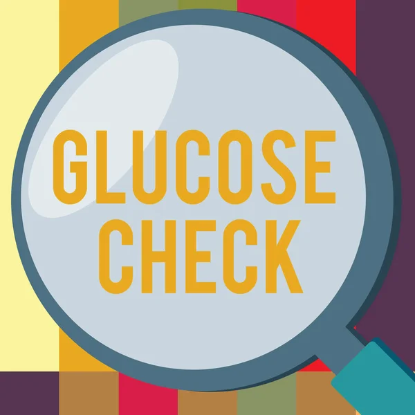 Texto de escritura de palabras Glucose Check. Concepto de negocio para Procedimiento que mide la cantidad de azúcar en la sangre — Foto de Stock