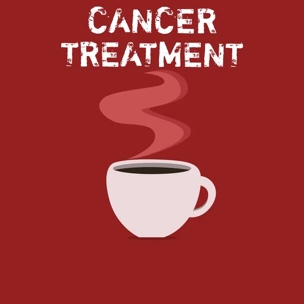 显示癌症治疗的文本符号。使用手术、放疗和药物治疗癌症的概念照片 — 图库照片