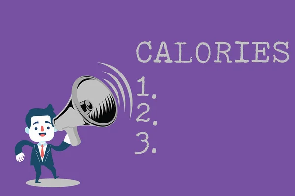 Tanda teks menunjukkan Kalori. Foto konseptual Energi yang dilepaskan oleh makanan seperti yang dicerna oleh badan huanalysis — Stok Foto