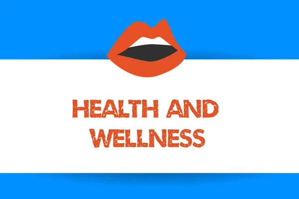 Writing note showing Health And Wellness. Business photo showcasing state of complete physical, mental and social wellbeing — Stock Photo, Image