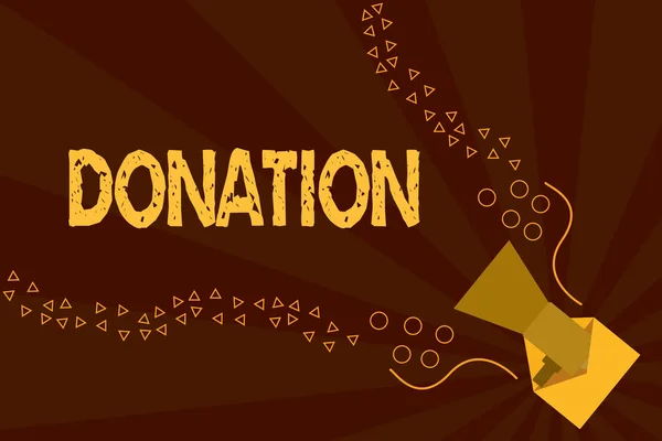 Text tecken visar Donation. Konceptuell foto något som ges till välgörenhet särskilt summan av pengar eller blod — Stockfoto