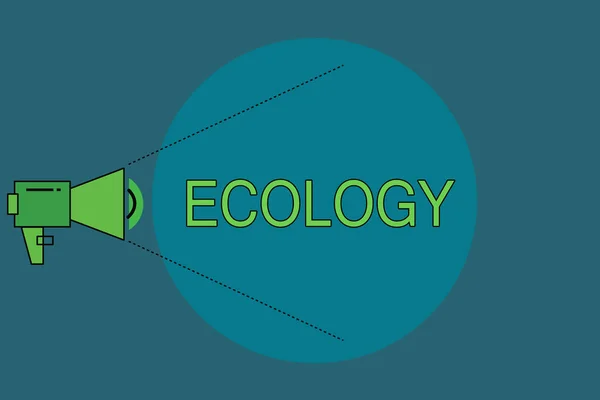 Psaní textu slovo ekologie. Obchodní koncept pro obor vědy vztah organismů prostředí vědecké studie — Stock fotografie